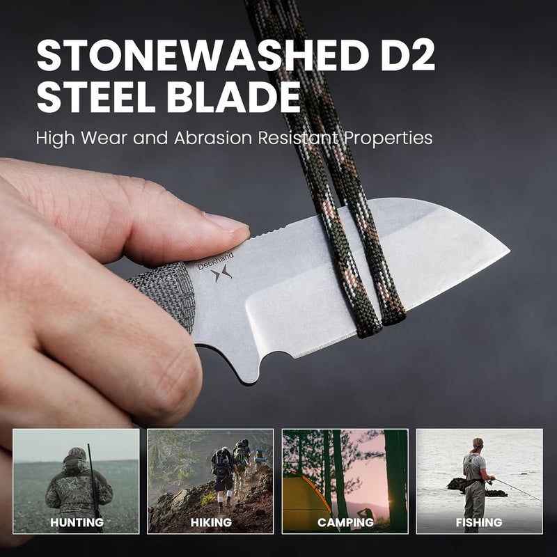 KIZER Deckhand Fixed Blade Hunting Knife with Sheath, D2 Blade Camping Knife G10+Micarta Handle Lightweight EDC Fixed Blade for Men Women Outdoor, for Hunting Survival 1062A1 - Image 2